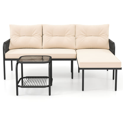 3-Piece L Shaped Patio Furniture Set PE Rattan Sectional Sofas, Beige Patio Conversation Sets at Gallery Canada