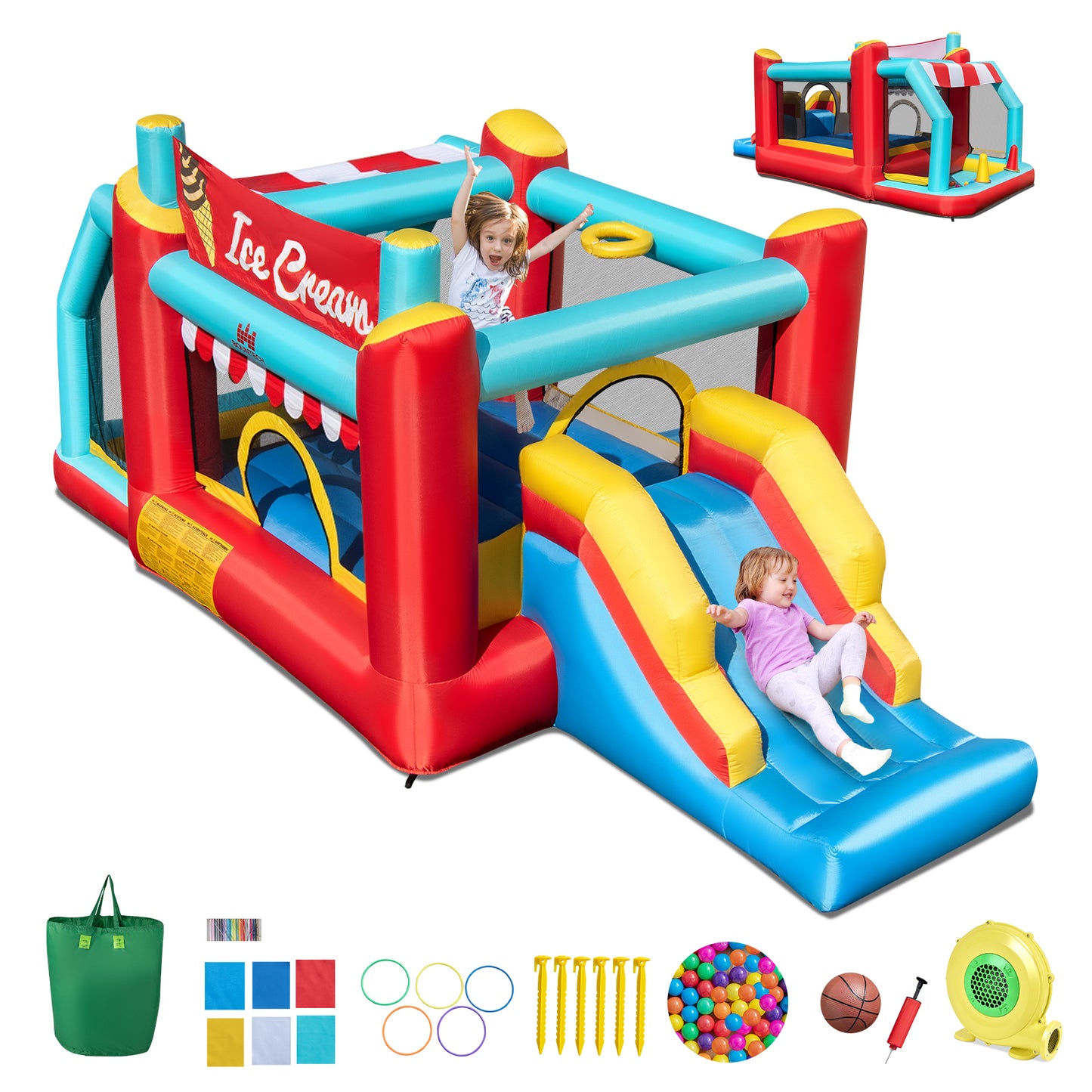 5-in-1 Ice Cream Inflatable Bounce House with Ball Pit and Slide with 480W Blower, Multicolor Bounce House at Gallery Canada