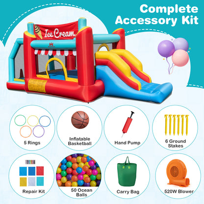 5-in-1 Ice Cream Inflatable Bounce House with Ball Pit and Slide with 520W Blower, Multicolor Bounce House at Gallery Canada