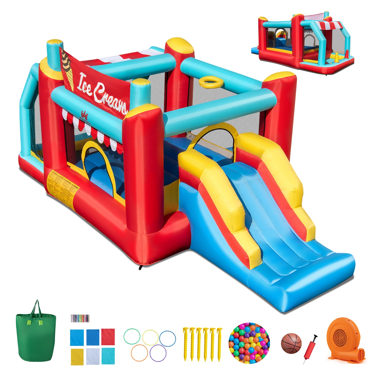 5-in-1 Ice Cream Inflatable Bounce House with Ball Pit and Slide with 520W Blower, Multicolor Bounce House at Gallery Canada