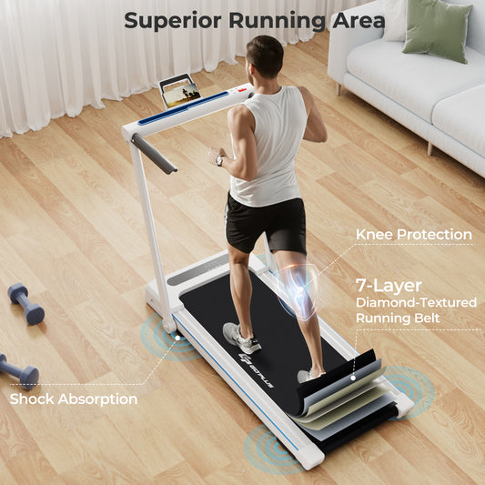 2.25HP 3-in-1 Folding Treadmill with Table Speaker Remote Control, White Treadmills White at Gallery Canada