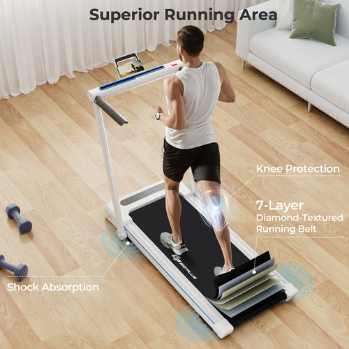 2.25HP 3-in-1 Folding Treadmill with Table Speaker Remote Control, White