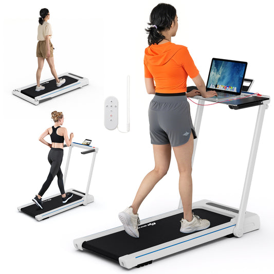 2.25HP 3-in-1 Folding Treadmill with Table Speaker Remote Control, White Treadmills White at Gallery Canada