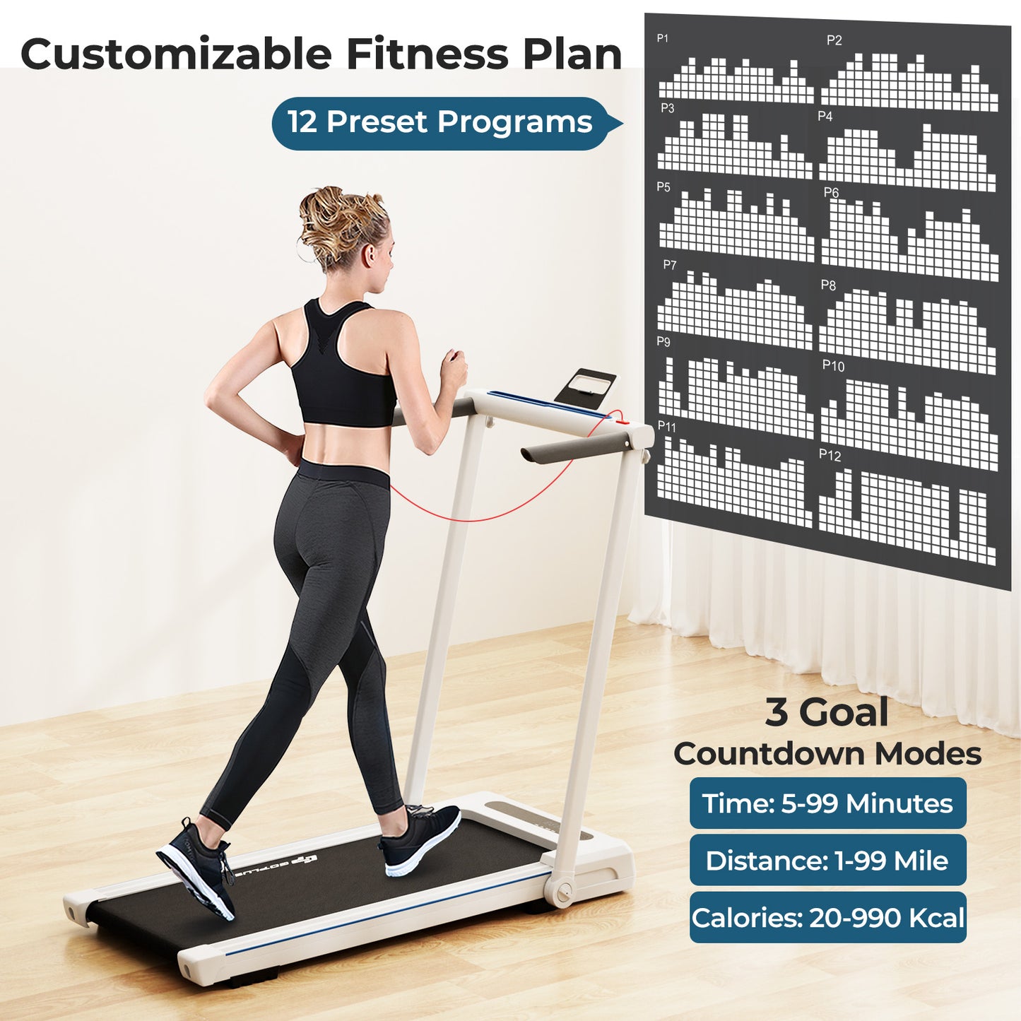 2.25HP 3-in-1 Folding Treadmill with Table Speaker Remote Control, White Treadmills at Gallery Canada