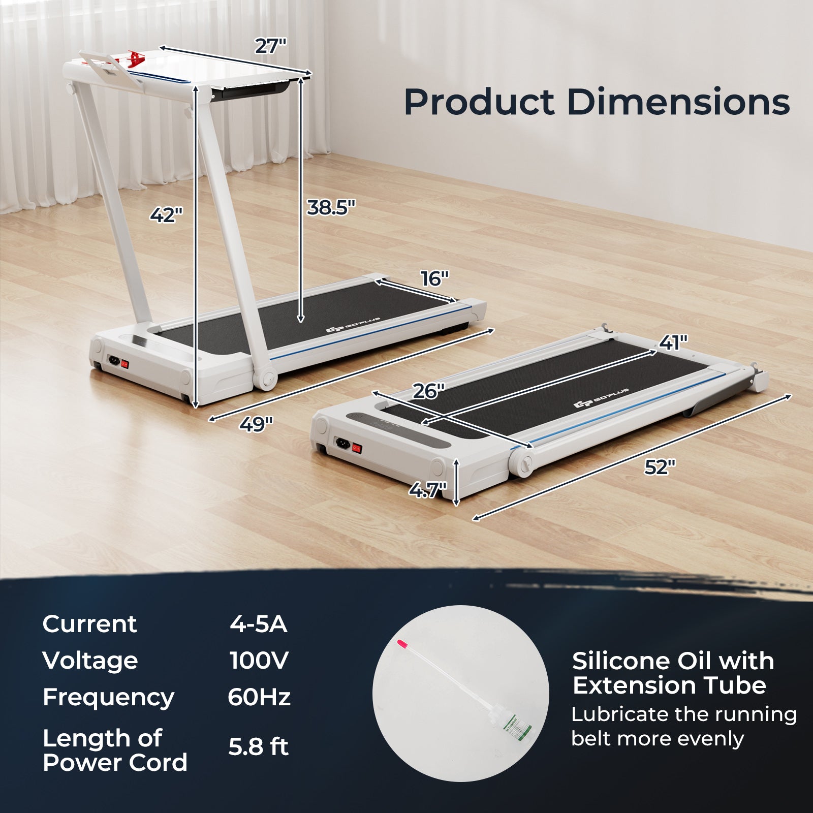 2.25HP 3-in-1 Folding Treadmill with Table Speaker Remote Control, White Treadmills at Gallery Canada