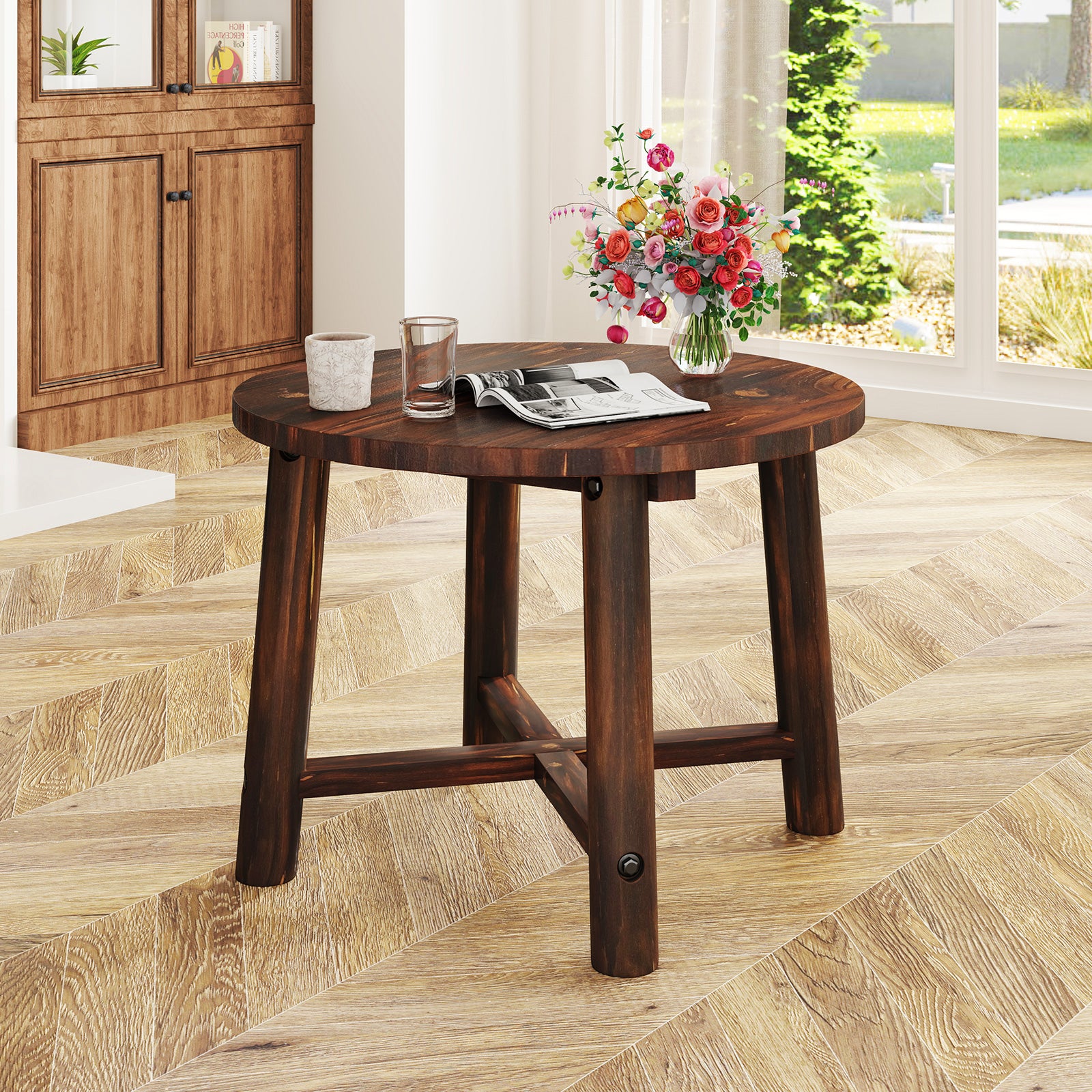 Patio End Table with Solid Wood Structure for Garden Deck Poolside and Indoors, Brown Patio Coffee Tables at Gallery Canada