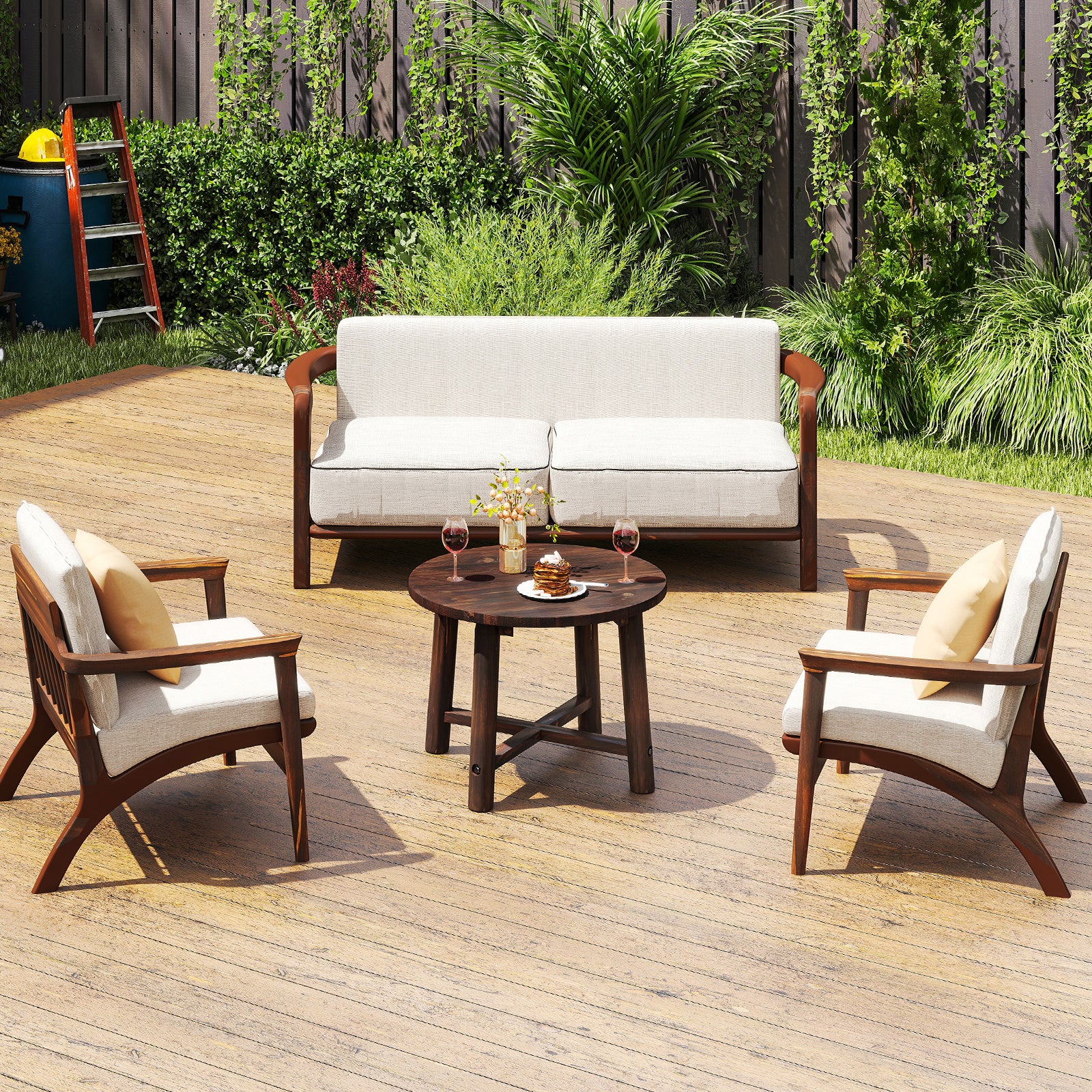 Patio End Table with Solid Wood Structure for Garden Deck Poolside and Indoors, Brown Patio Coffee Tables at Gallery Canada