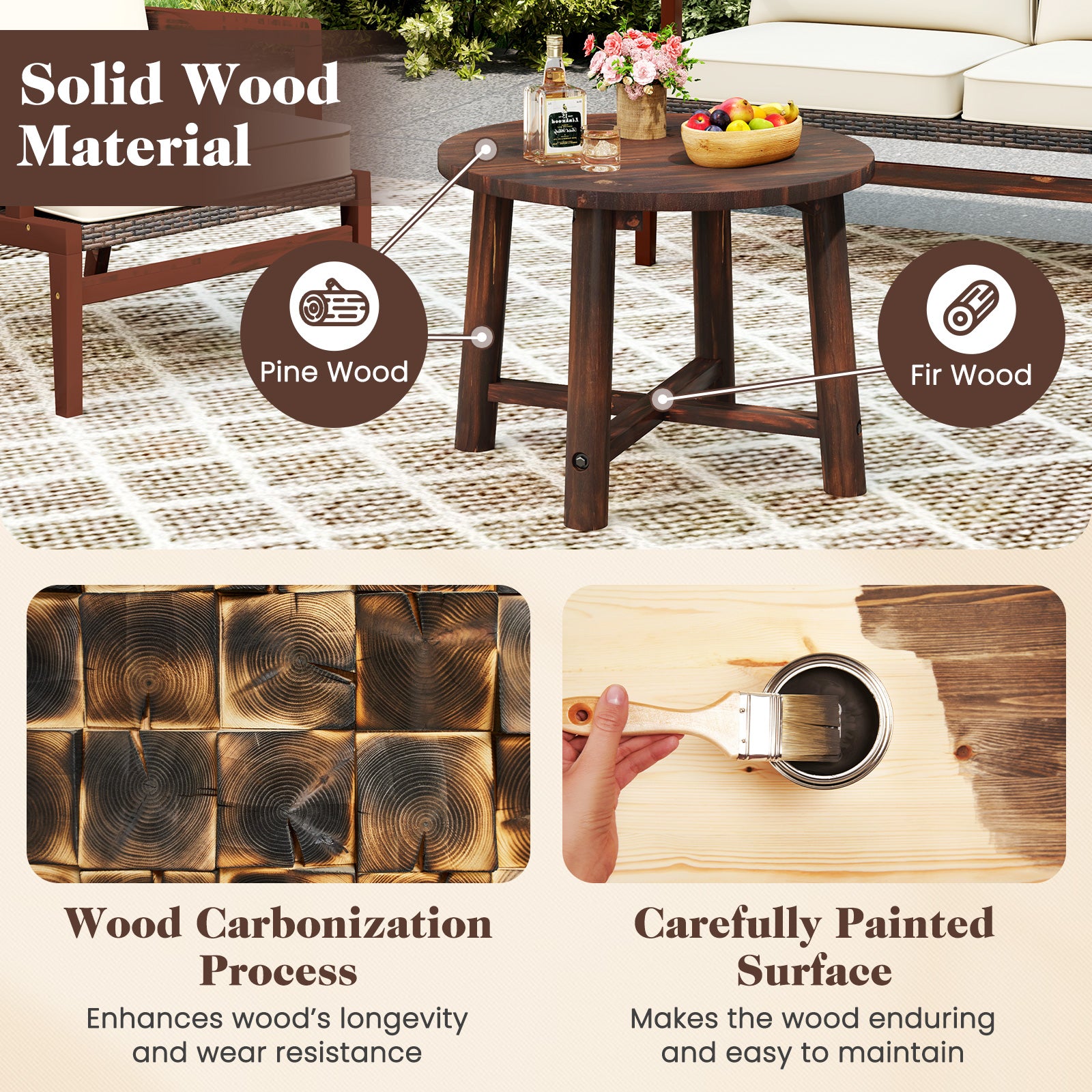 Patio End Table with Solid Wood Structure for Garden Deck Poolside and Indoors, Brown Patio Coffee Tables at Gallery Canada
