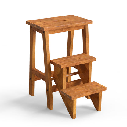 3-In-1 Rubber Wood Step Stool With Handle, Coffee
