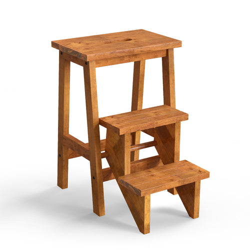 3-In-1 Rubber Wood Step Stool With Handle, Coffee