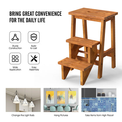 3-in-1 Rubber Wood Step Stool with Convenient Handle, Coffee Kitchen Utensils at Gallery Canada