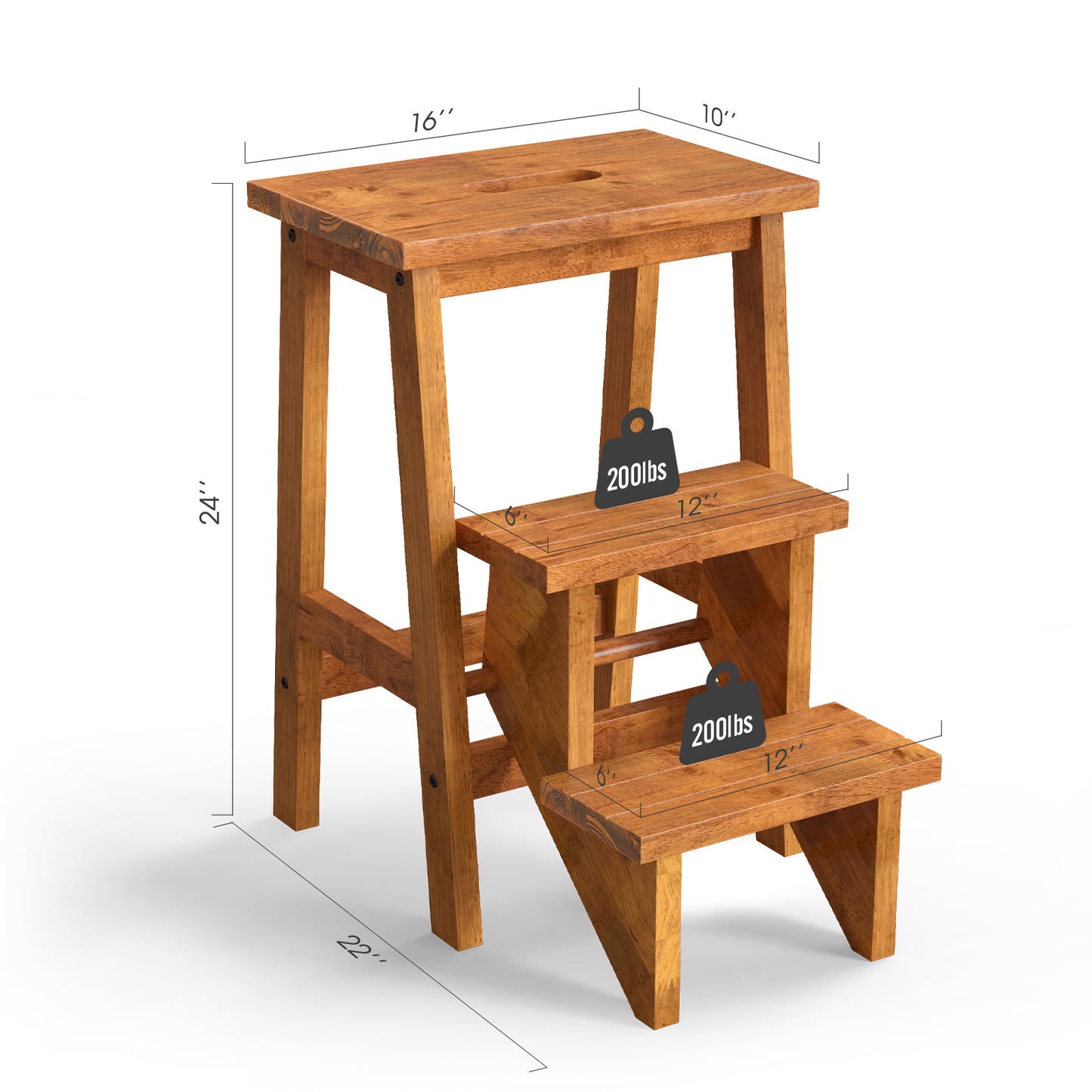 3-in-1 Rubber Wood Step Stool with Convenient Handle, Coffee Kitchen Utensils at Gallery Canada