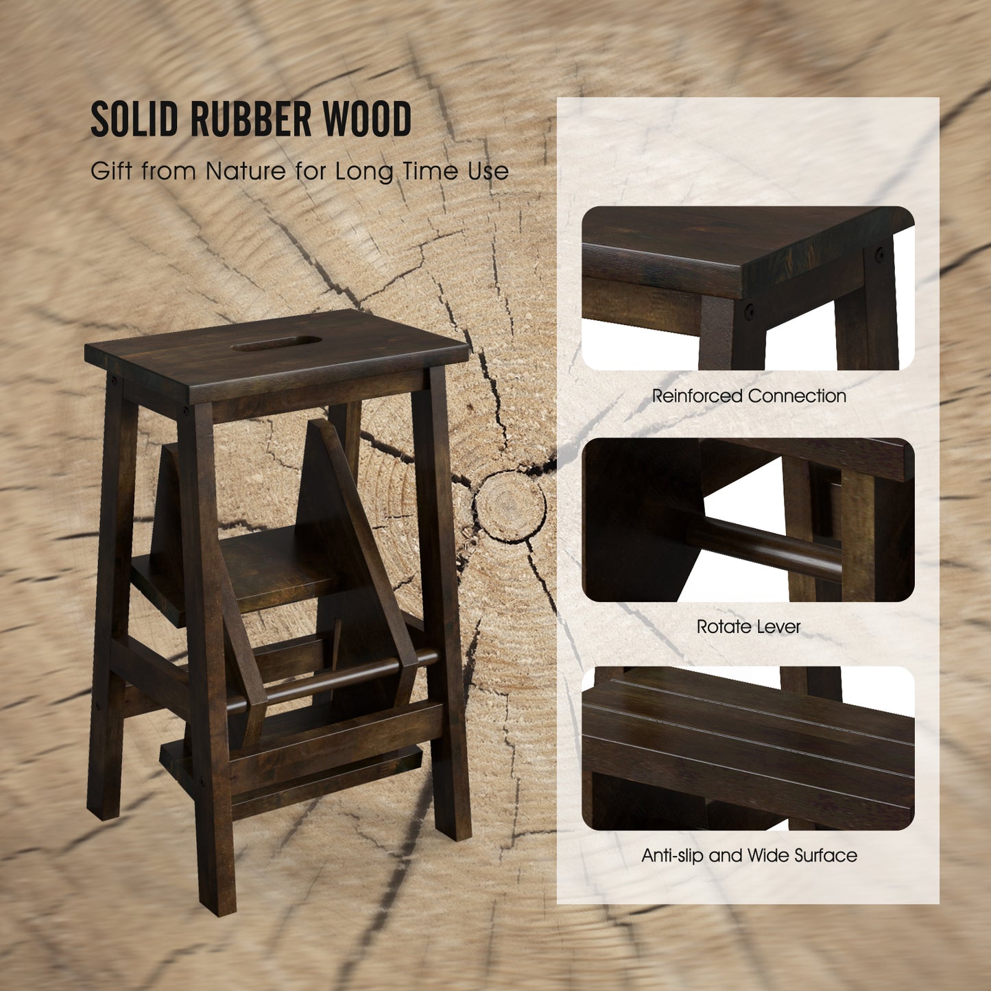 3-In-1 Rubber Wood Step Stool, Brown Kitchen Utensils at Gallery Canada