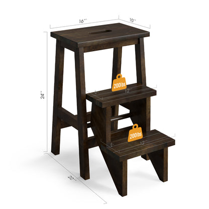 3-In-1 Rubber Wood Step Stool, Brown Kitchen Utensils at Gallery Canada