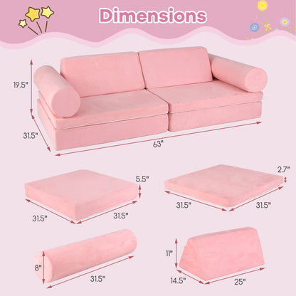 8 Pieces Kids Play Couch Foam Building Fort Play Set with Suede Cover, Pink Kids Chairs & Seating at Gallery Canada