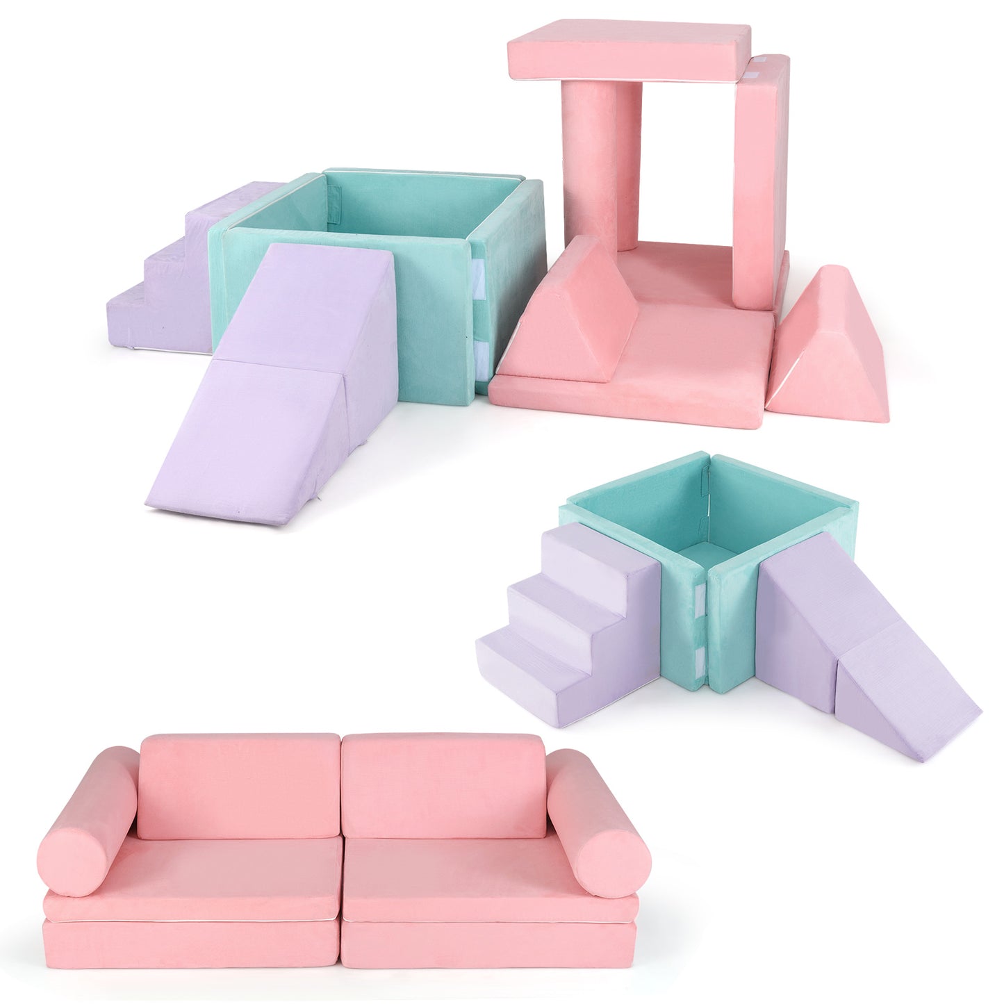 8 Pieces Kids Play Couch Foam Building Fort Play Set with Suede Cover, Pink Kids Chairs & Seating at Gallery Canada