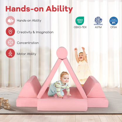 8 Pieces Kids Play Couch Foam Building Fort Play Set with Suede Cover, Pink Kids Chairs & Seating at Gallery Canada