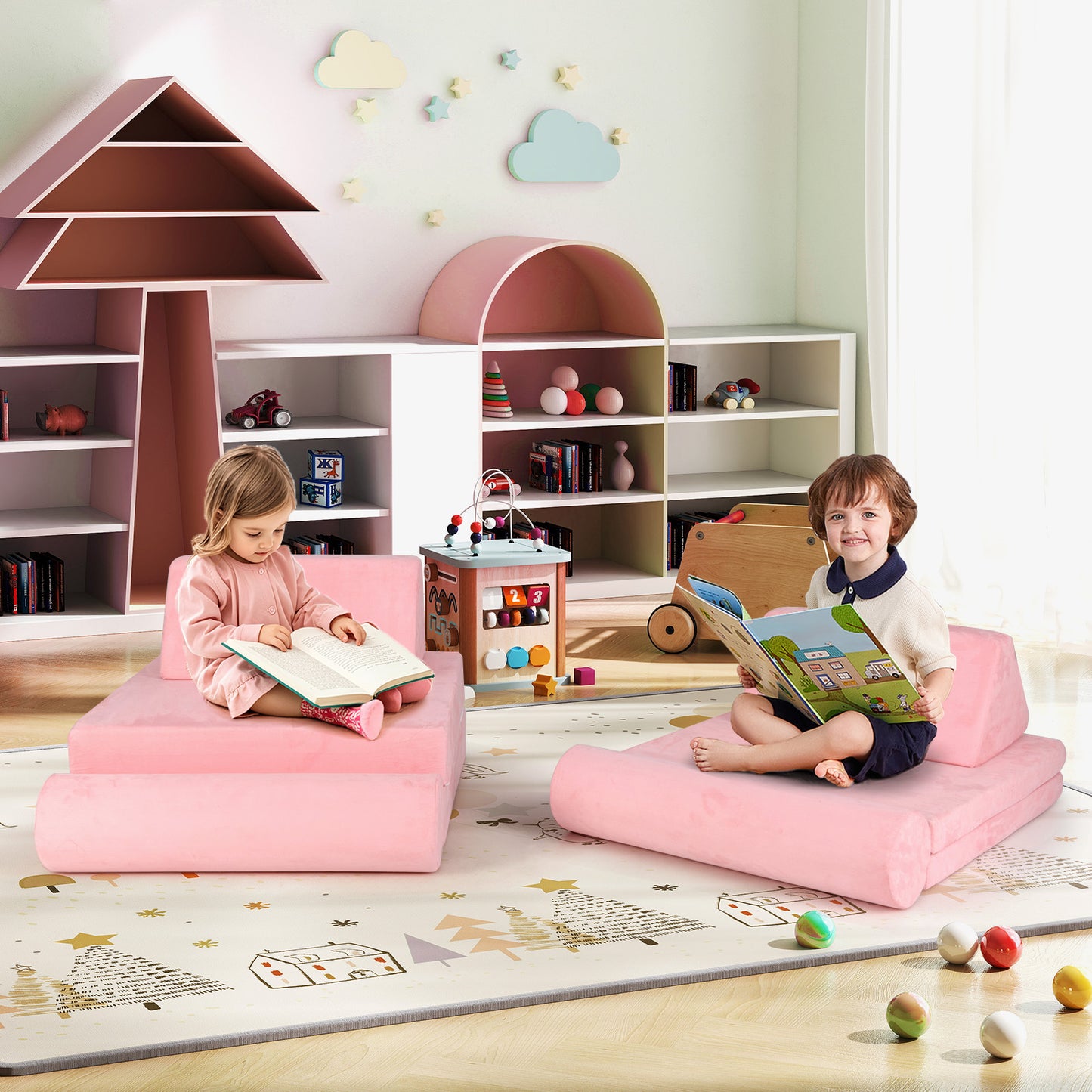 8 Pieces Kids Play Couch Foam Building Fort Play Set with Suede Cover, Pink Kids Chairs & Seating at Gallery Canada
