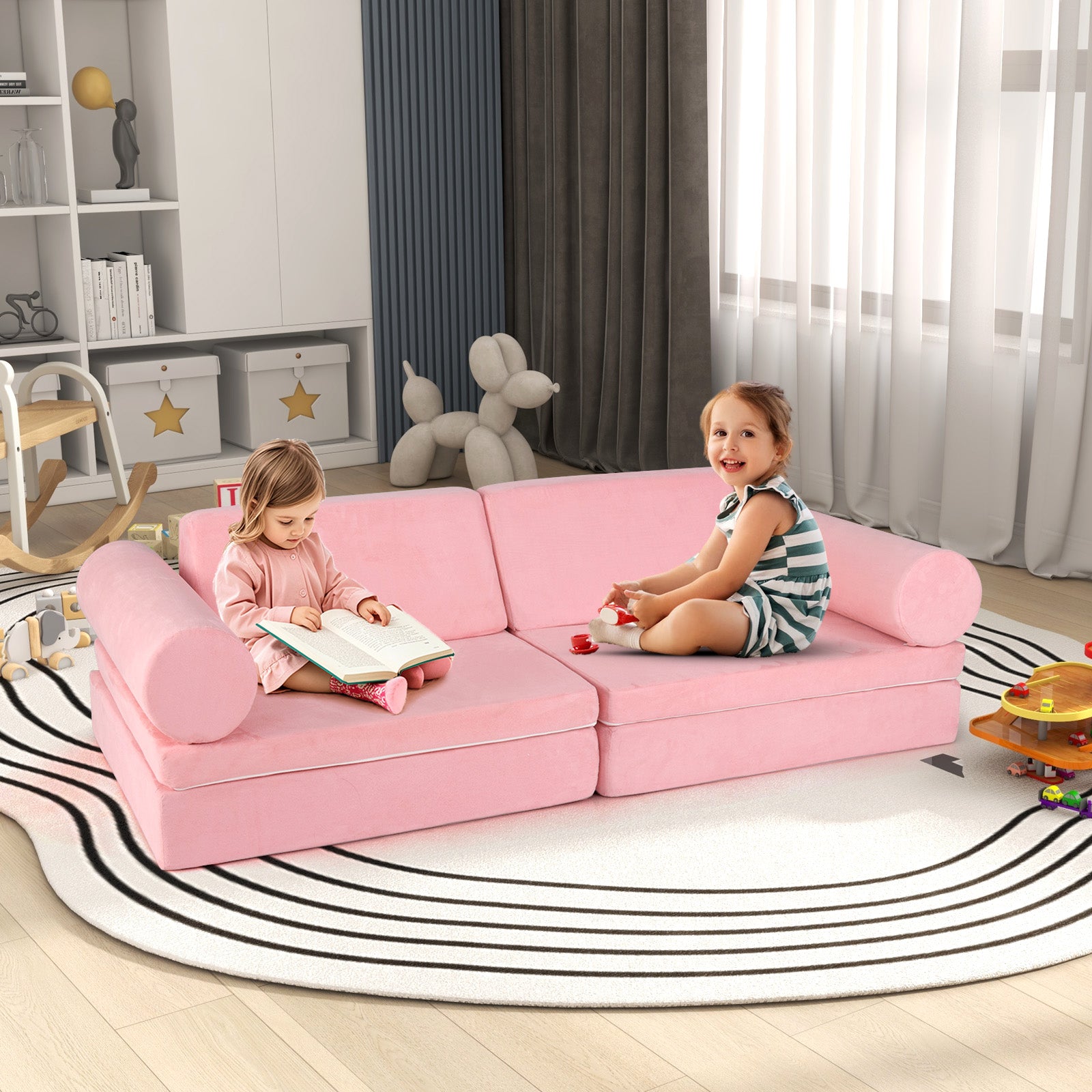8 Pieces Kids Play Couch Foam Building Fort Play Set with Suede Cover, Pink Kids Chairs & Seating at Gallery Canada