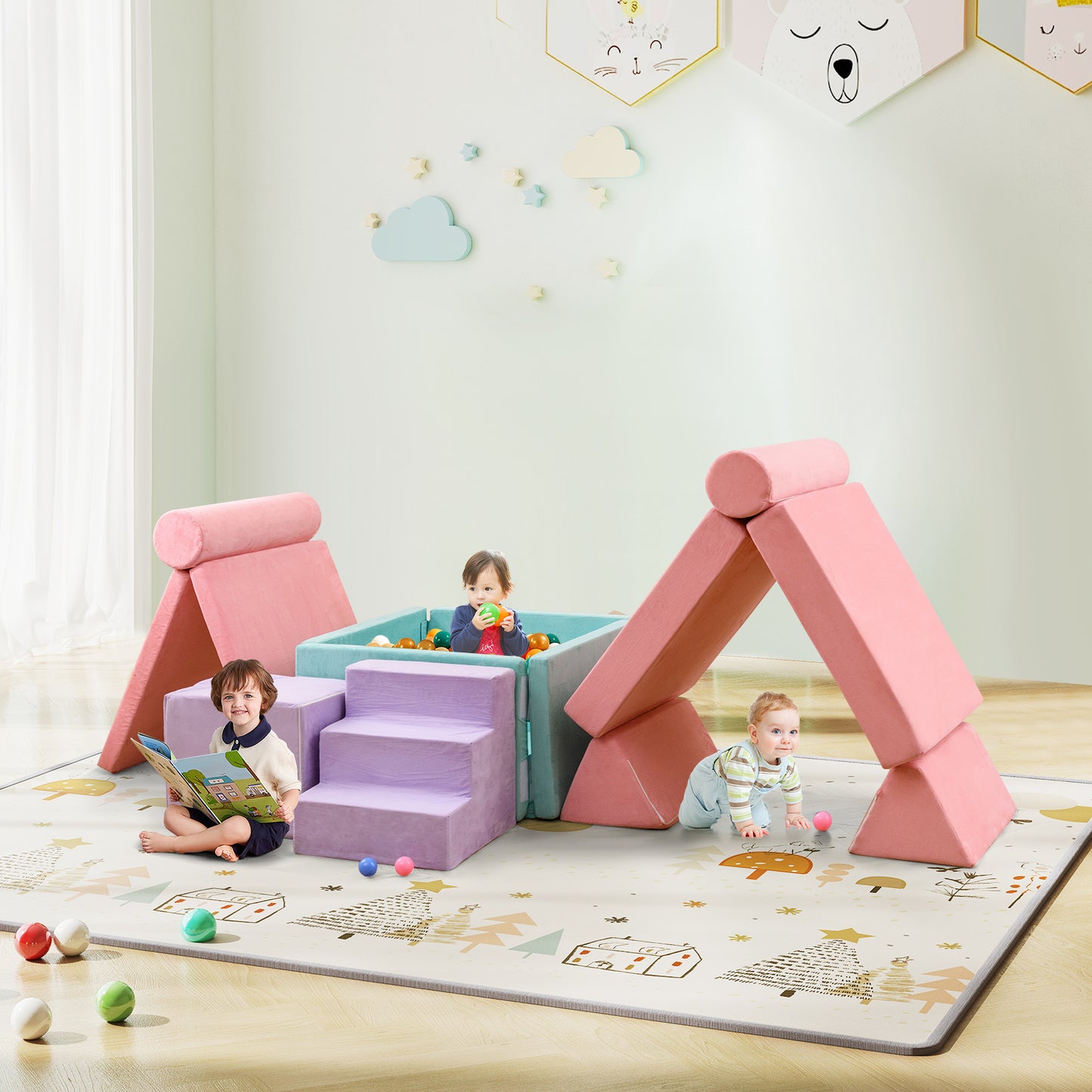 8 Pieces Kids Play Couch Foam Building Fort Play Set with Suede Cover, Pink Kids Chairs & Seating at Gallery Canada