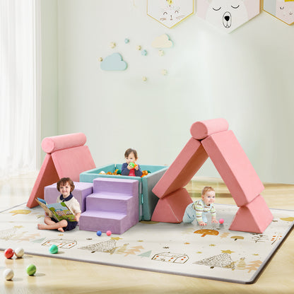 8 Pieces Kids Play Couch Foam Building Fort Play Set with Suede Cover, Pink Kids Chairs & Seating at Gallery Canada