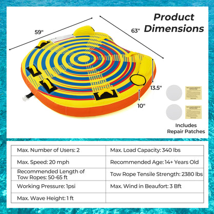 1 or 2 Person Inflatable Towable Tube for Boating with Quick Connector Water Sports at Gallery Canada