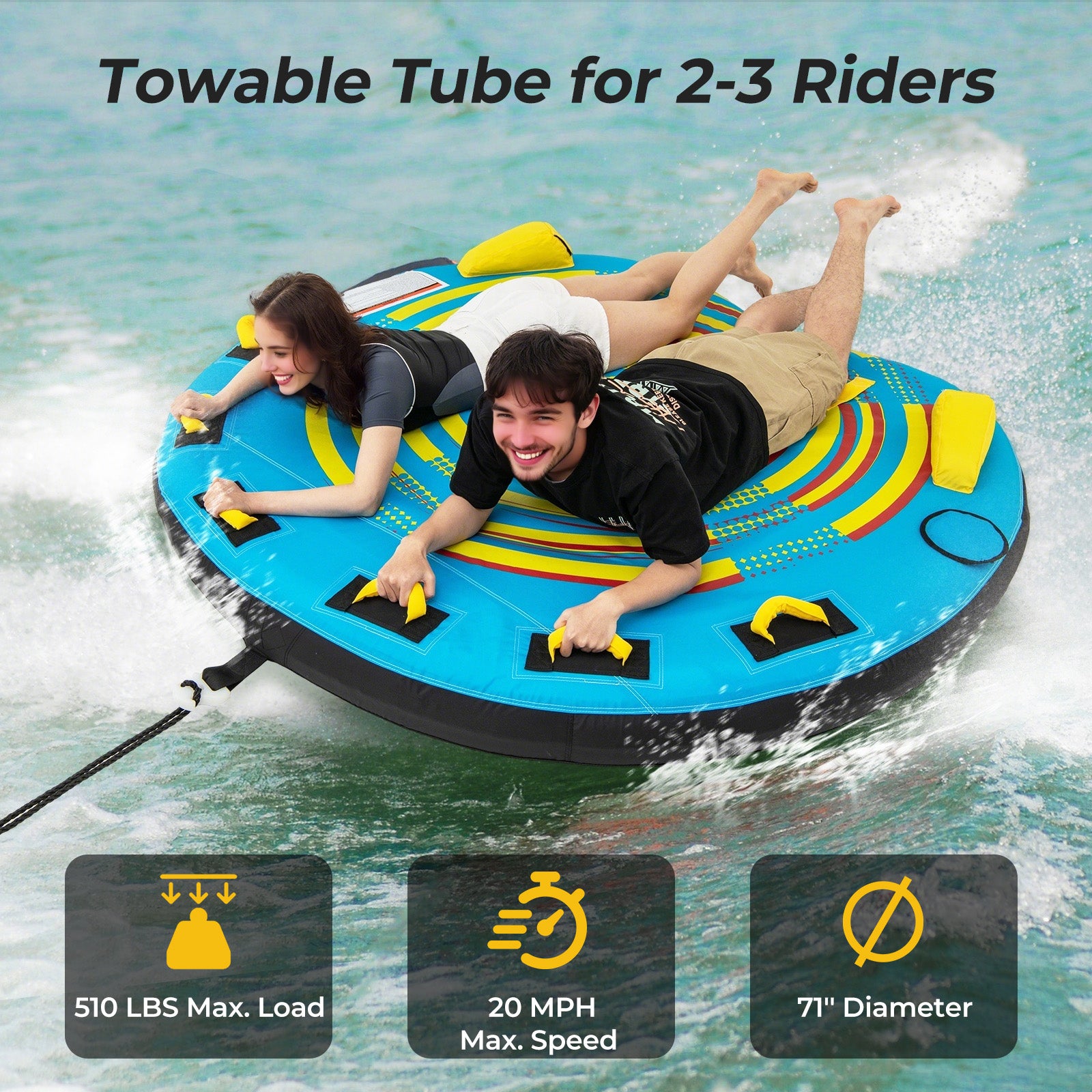 3-Person Inflatable Boat Tube Towable Platform with Double Valves Water Sports at Gallery Canada