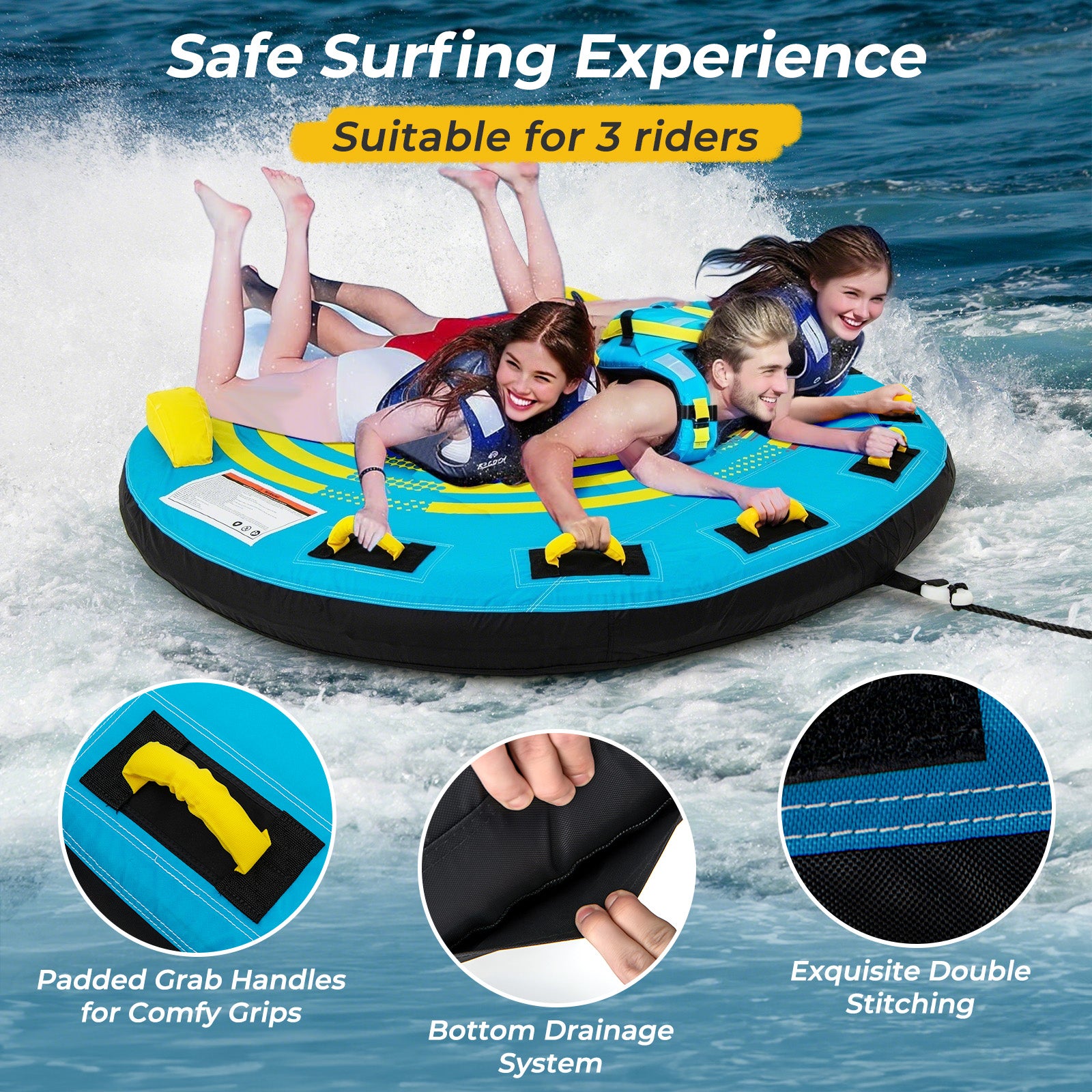 3-Person Inflatable Boat Tube Towable Platform with Double Valves Water Sports at Gallery Canada