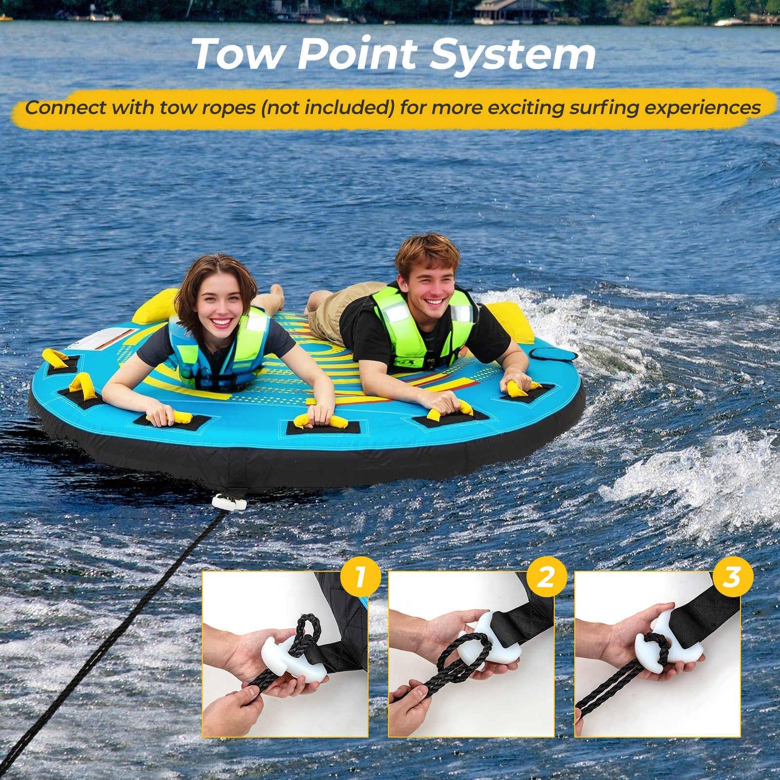 3-Person Inflatable Boat Tube Towable Platform with Double Valves Water Sports at Gallery Canada