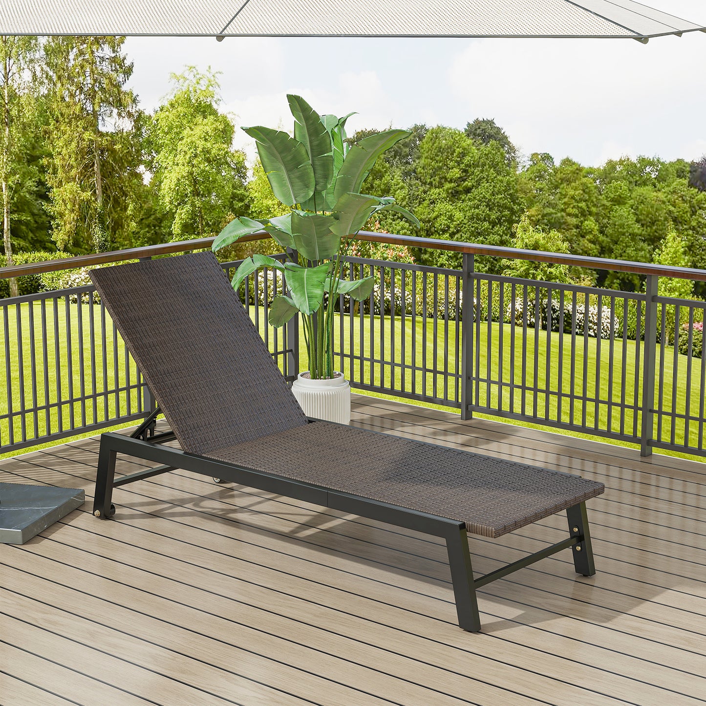 Patio PE Rattan Chaise Lounge, 5-Level Backrest, Wheels, Brown Outdoor Chaise Lounges at Gallery Canada
