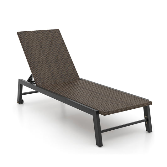 Patio PE Rattan Chaise Lounge, 5-Level Backrest, Wheels, Brown Outdoor Chaise Lounges Brown at Gallery Canada