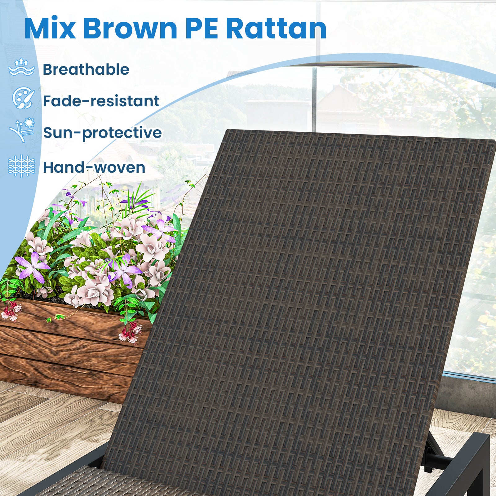Patio PE Rattan Chaise Lounge, 5-Level Backrest, Wheels, Brown Outdoor Chaise Lounges at Gallery Canada