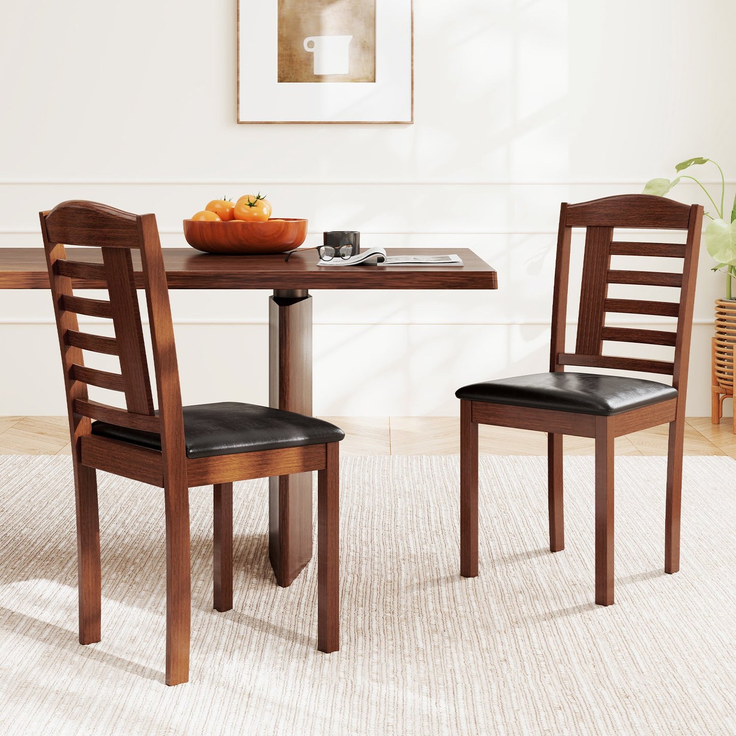 Set of 2 Wood Kitchen Chairs with Faux Leather Upholstered Seat, Black Dining Chairs at Gallery Canada