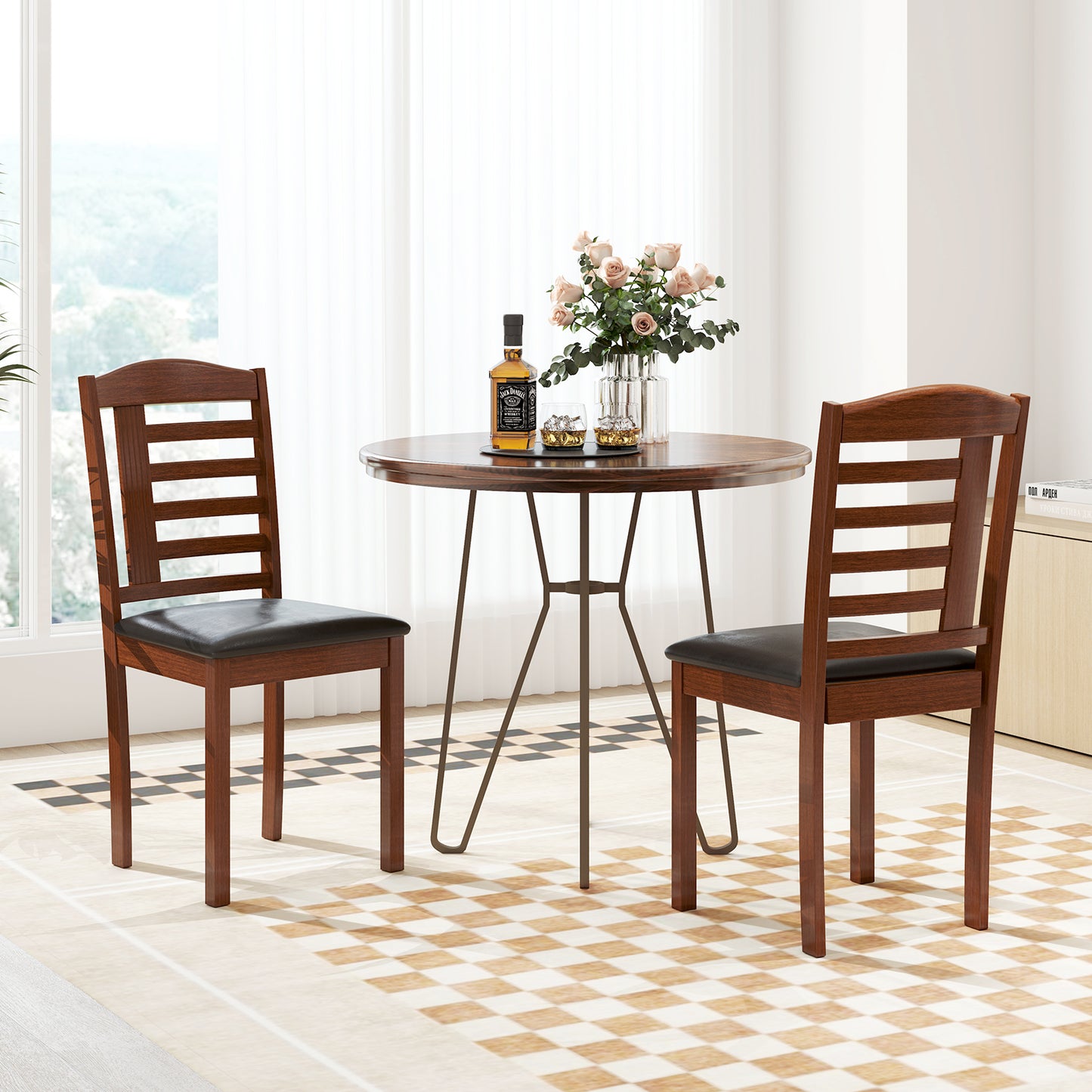Set of 2 Wood Kitchen Chairs with Faux Leather Upholstered Seat, Black Dining Chairs at Gallery Canada
