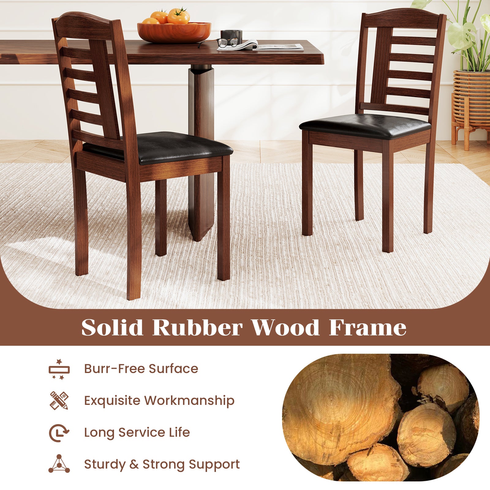 Set of 2 Wood Kitchen Chairs with Faux Leather Upholstered Seat, Black Dining Chairs at Gallery Canada