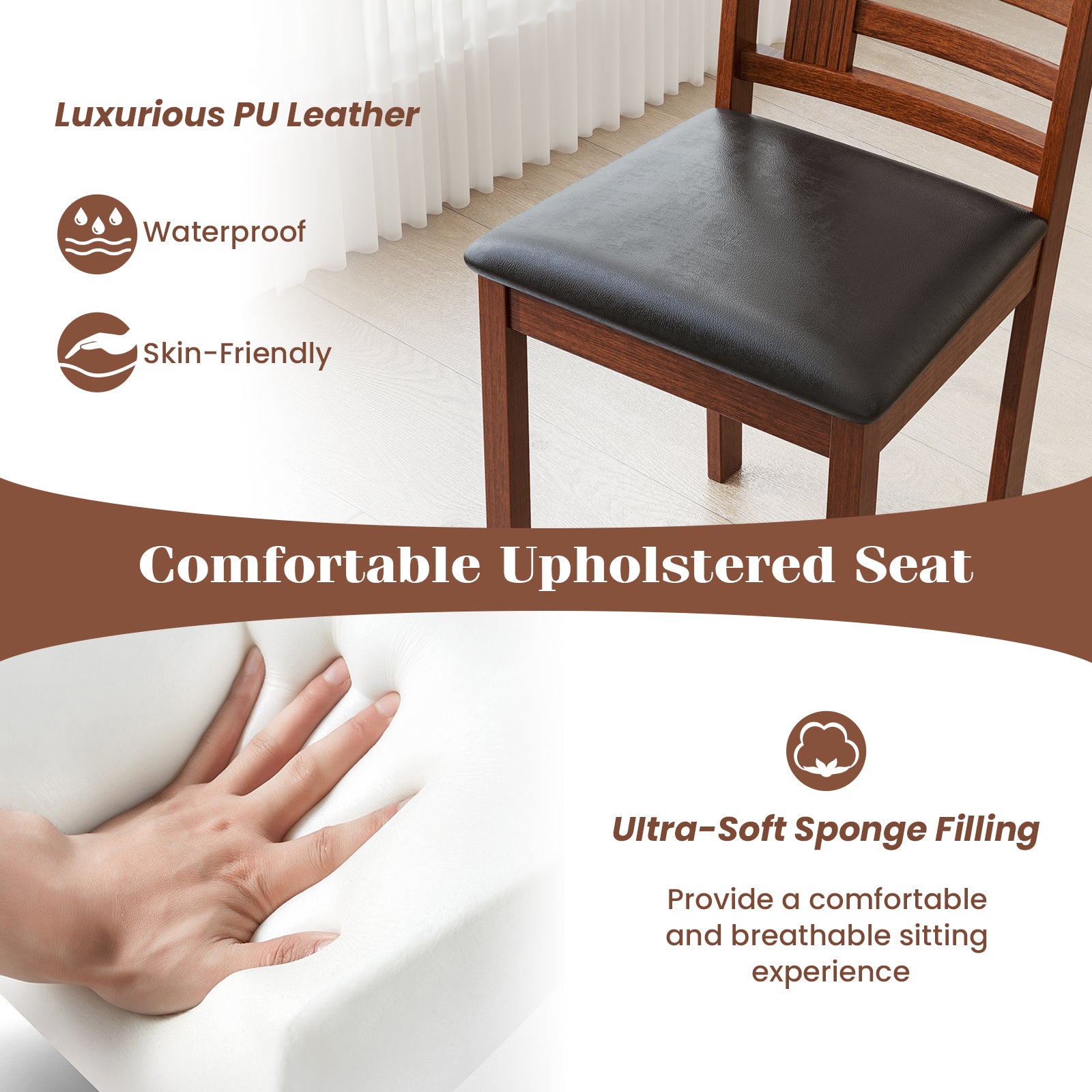 Set of 2 Wood Kitchen Chairs with Faux Leather Upholstered Seat, Black Dining Chairs at Gallery Canada