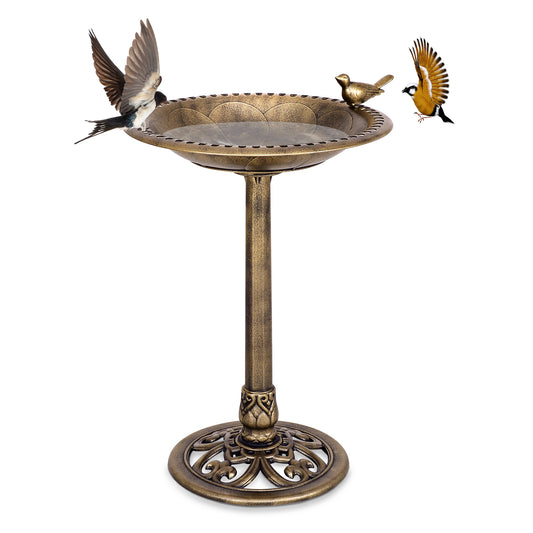 Antique Freestanding Pedestal Bird Bath Feeder, Gold