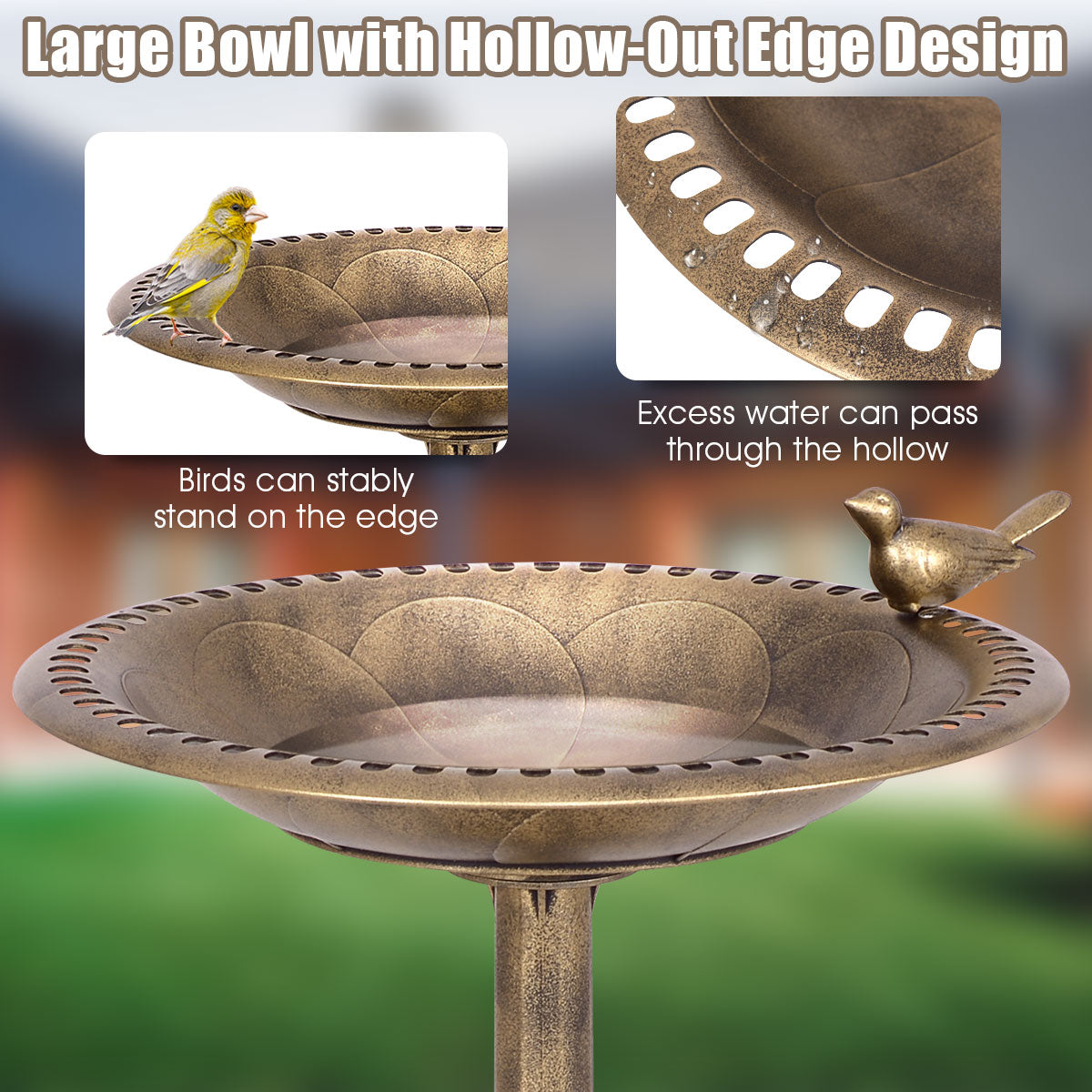 Antique Gold Freestanding Pedestal Bird Bath Feeder, Golden Bird Supplies at Gallery Canada