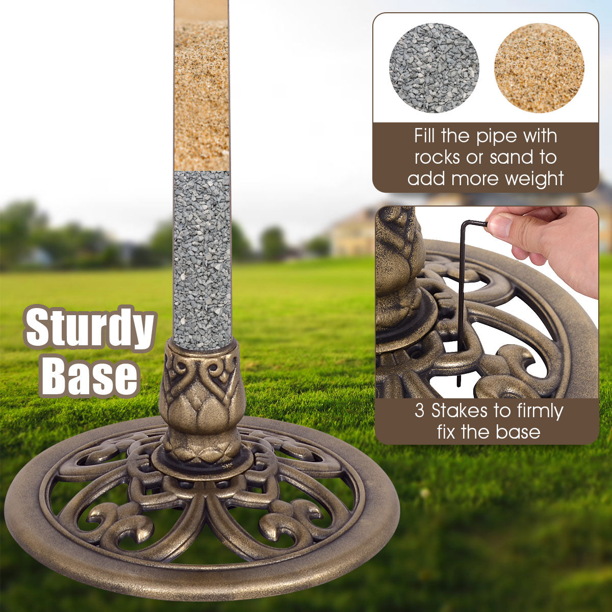 Antique Gold Freestanding Pedestal Bird Bath Feeder, Golden Bird Supplies at Gallery Canada