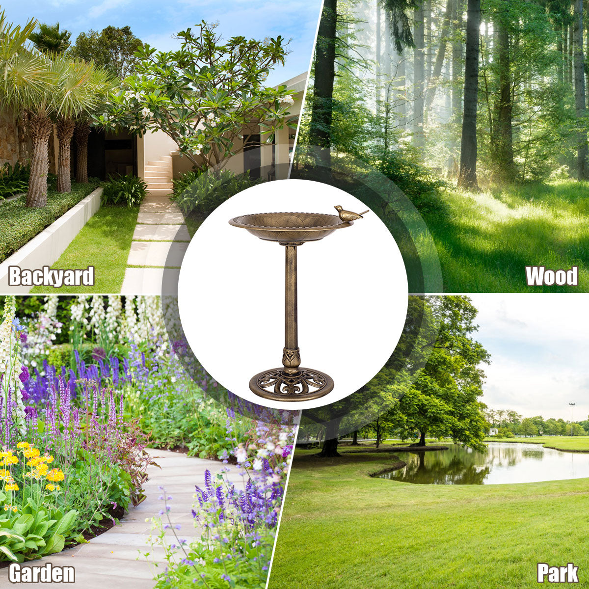 Antique Gold Freestanding Pedestal Bird Bath Feeder, Golden Bird Supplies at Gallery Canada