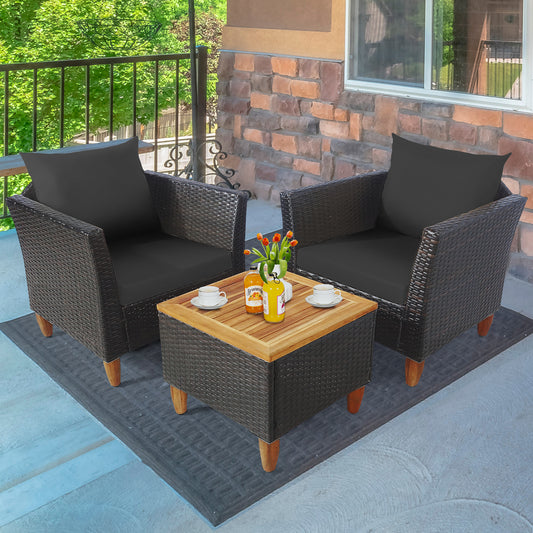 3 Pieces Patio Rattan Bistro Furniture Set, Black Patio Conversation Sets Black at Gallery Canada