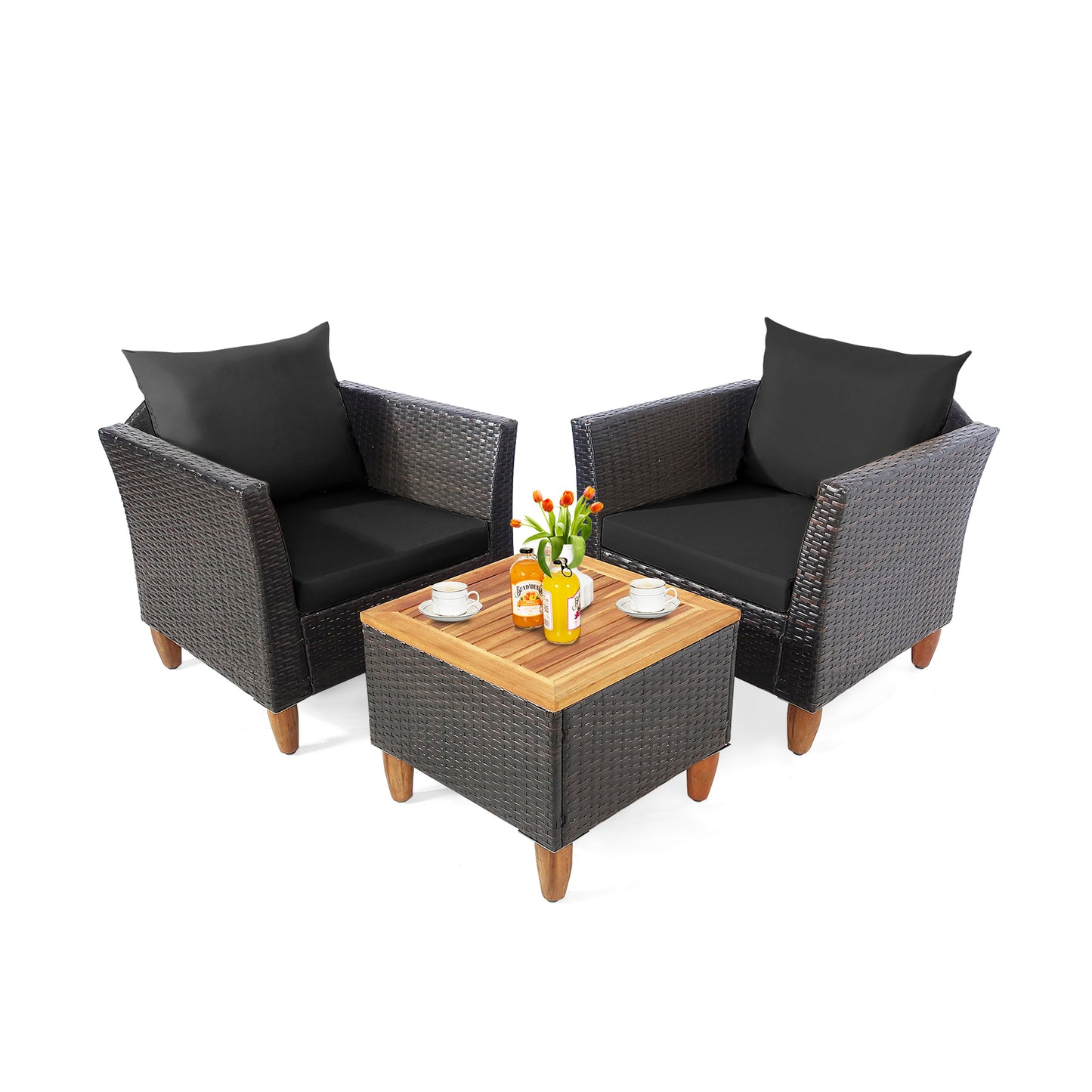 3 Pieces Patio Rattan Bistro Furniture Set, Black Patio Conversation Sets Black at Gallery Canada