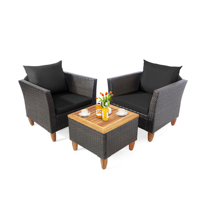 3 Pieces Patio Rattan Bistro Furniture Set, Black Patio Conversation Sets Black at Gallery Canada