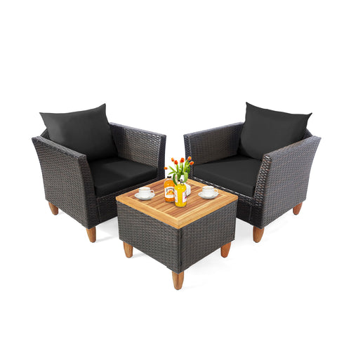 3 Piece Patio Rattan Bistro Set, Black