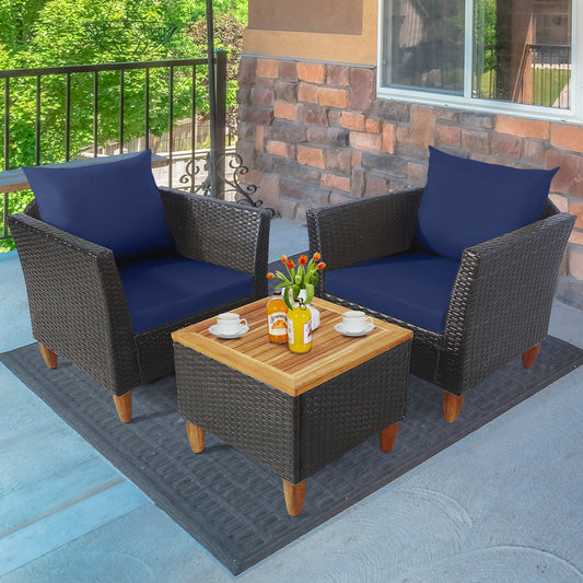 3 Piece Patio Rattan Bistro Set, Navy Patio Conversation Sets Navy at Gallery Canada