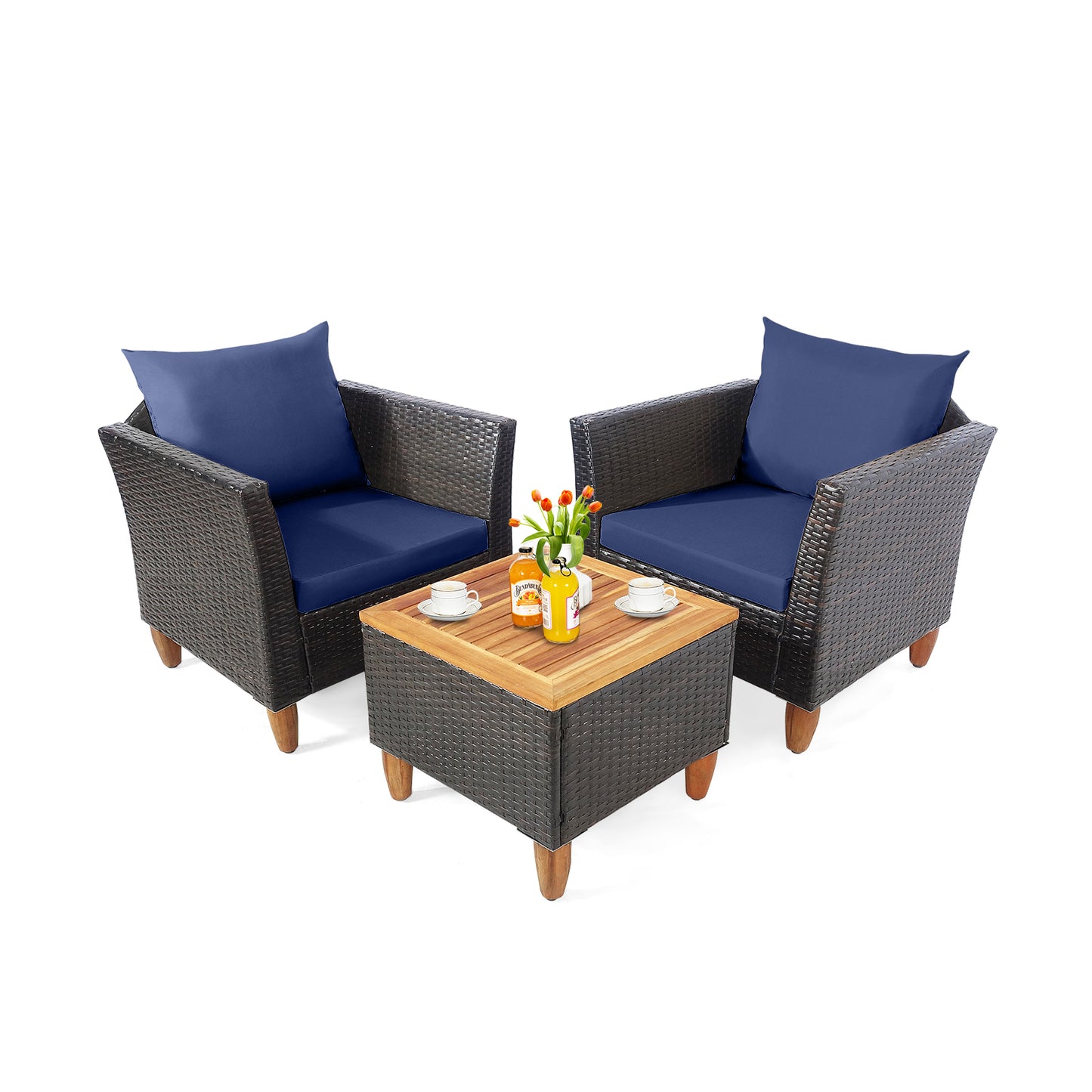 3 Piece Patio Rattan Bistro Set, Navy Patio Conversation Sets Navy at Gallery Canada