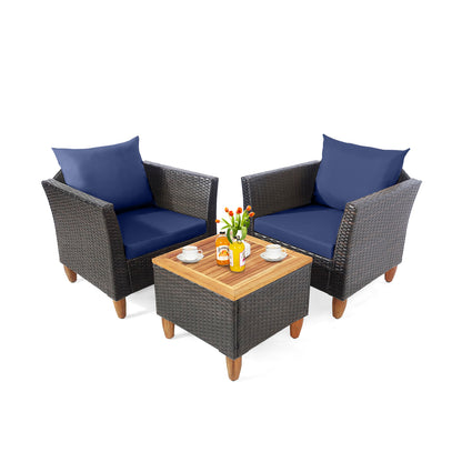 3 Piece Patio Rattan Bistro Set, Navy Patio Conversation Sets Navy at Gallery Canada