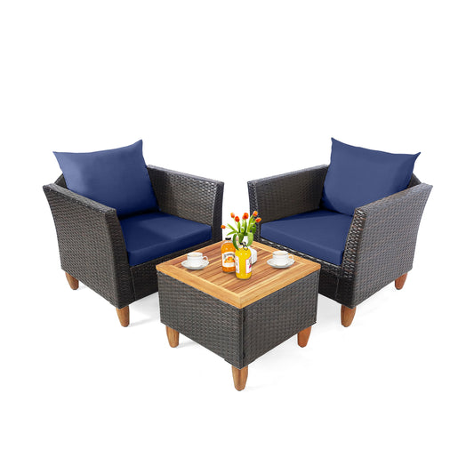 3 Piece Patio Rattan Bistro Set, Navy Patio Conversation Sets Navy at Gallery Canada