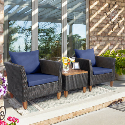 3 Piece Patio Rattan Bistro Set, Navy Patio Conversation Sets at Gallery Canada