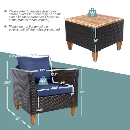 3 Piece Patio Rattan Bistro Set, Navy Patio Conversation Sets at Gallery Canada